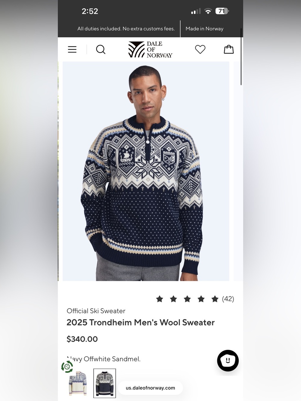 🇳🇴NWT Limited Dale of Norway 🇳🇴 Trondheim Men's 1/4 Zip Sweater: Navy/Off - Picture 3 of 8